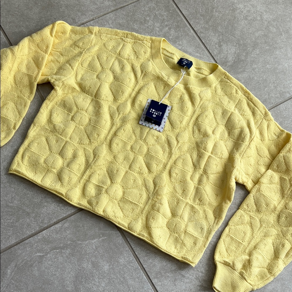 Roller Rabbit Yellow Floral Knit Crewneck Sweater